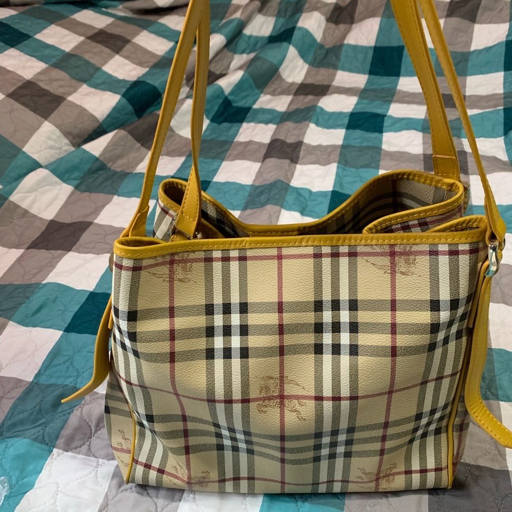 Cream and Yellow Plaid Shoulder Bag with Bold Strap